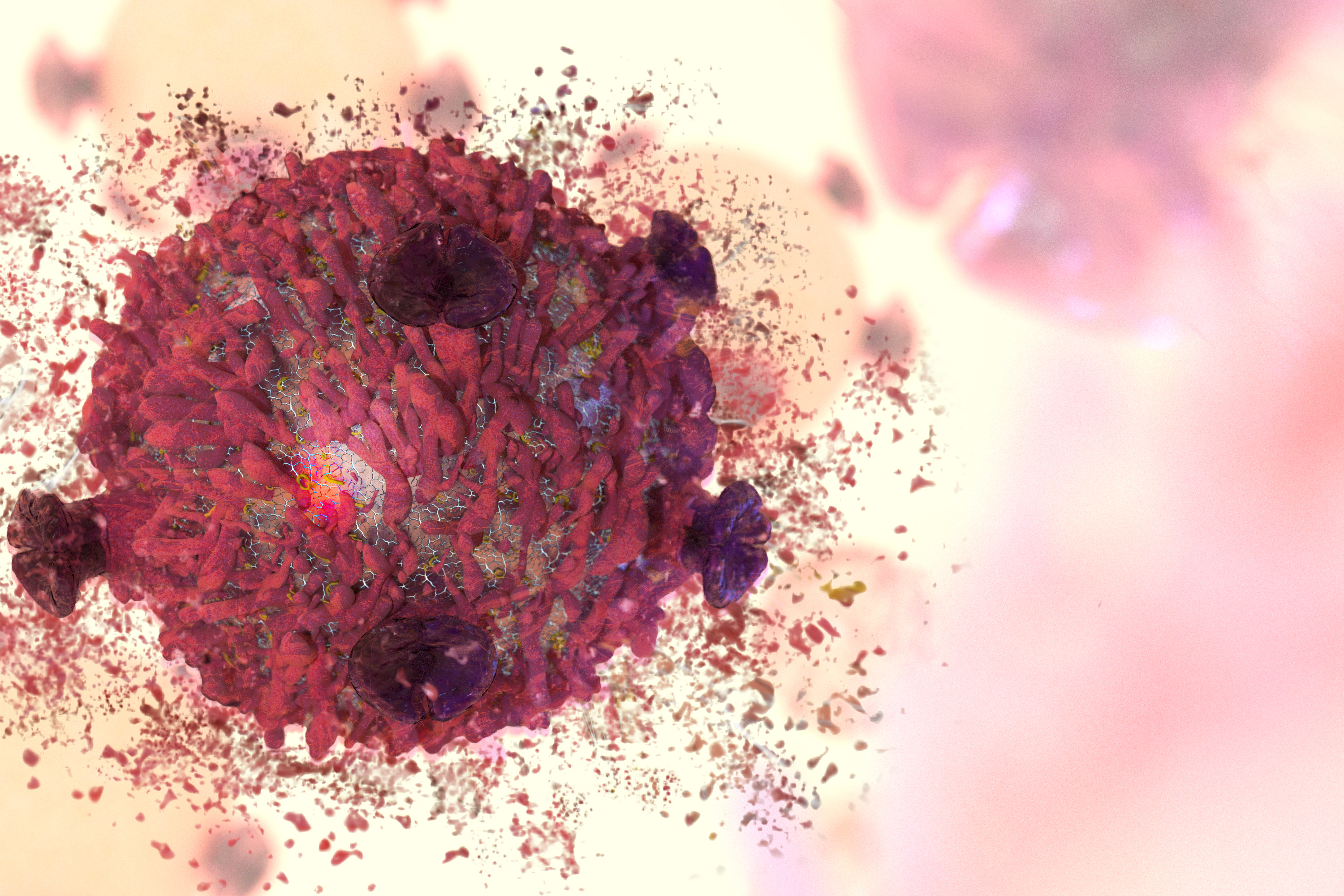 A 3D render of a cancer cell being destroyed. Credit: Getty Images